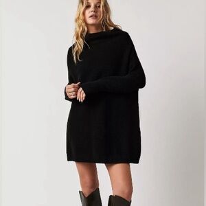 Black Oversized Turtleneck Sweater Dress - Women